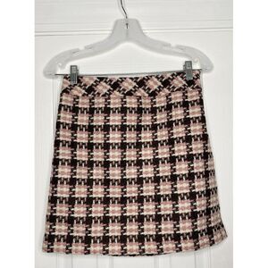 Loft Petite Women's Mini Skirt Plaid‎ Pink White Brown 2P Wool Blend New